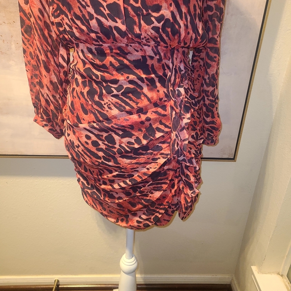 All Saints Red and Black Animal Print Mini Dress - Picture 3 of 10